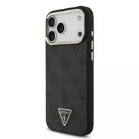 Guess PU Leather 4G Strass Triangle Logo Gold Frame phone case with MagSafe support for iPhone 18 Pro Max black