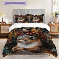 Squirrel Pattern Bedding Quilt Set Quilt Cover Pillowcase Home Decoration Birthday Gift (1 * duvet cover + 2 * pillowcase, without core) 135x200cm
