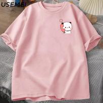 Dudu Is Making A Call To His Bubu T Shirt Women Unisex Couple Funny T Shirts Cute Panda Bear Tshirts Summer O Neck Unisexs Clothing L black