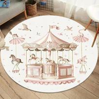 Karuselės apvalus kilimas Rožinės princesės rašto kilimas vaikų kambariui, svetainei, miegamajam Minkštas grindų kilimėlis Mielas darželio namų dekoras 80cm x 80cm beige