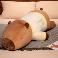 75/100cm Cute Giant Cartoon Capybara Plush Doll Throw Pillow Wear T-shirt Lying Capybara Plush Toy Home Decor Soft Hug Best Gift about 75cm brown