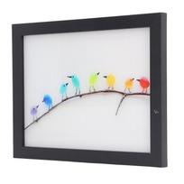 Sea Glass Rainbow Birds Wall Decor Seaglass Colourful Bird Art Photo Frame Sea Glass Artwork with Wooden Frame