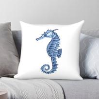 Blue Seahorse Sea Screature Square Pillowcase Polyester Linen Velvet Pattern Zip Decor Bed Cushion Cover 30X30CM