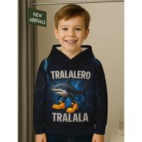 Boys Tralalero Tralala Pullover Hoodies Autumn Outdoor Long Sleeve Thin Hooded Sweatshirt Italian Brainrot Perfect Gift for Kids 100 beige