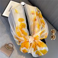Ginkgo biloba sunscreen pattern scarf silk scarf commuting light luxury imitation silk Yourou yarn women's large size fashion temperament 125*180cm orange