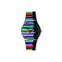 Swatch Quartz Movement 30M Water Resistant Watch 41Mm Black Dial Plastic Case Leather Strap Unisex watches SUOZ118 Black Dial black