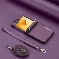 Crossbody Wallet Cover For Samsung Galaxy Z Flip 7 fe 6 5 4 3 Flip7 Flip6  5G Phone Case with Card Holder Wrist Strap Lanyard Galaxy Z Flip6 violetinė