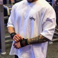 High Quality Men's Gym TShirt Loose Fit Printed Short Sleeve Cotton Sportswear S