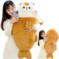 80X45Cm Kawaii Taiyaki Katės Pliušinis Žaislas Triušis Slapstosi Morkoje Šuo Dideliuose Kauluose Gyvūnai Pliušinis Mesti Pagalvę Vaikams Mergaitei about 30cm beige