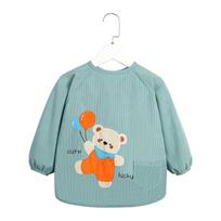 Children's Waterproof Corduroy Coveralls Baby Bib Unisex Apron - Anti-Stain Long Sleeve for Eating Size 16 - For 2-3 years white