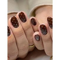 Brown Nails Press on White Polka Dot False Nails Short Fake Nails Oval Shape Press on Nails Manicure Set Includes 1sheet Adhesive Tabs & 1pc Mini File beige