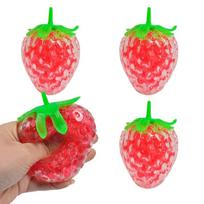 Strawberry Squishy Stress Ball, Cute Fruit Squeeze Toy with Water Beads, Sensory Fidget Toy for Kids Adults raudona