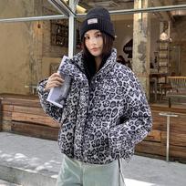 Retro leopardų rašto medvilninis paltas Žieminis naujas nišinis stovimas apykaklės duonos paltas Pūkinis medvilninis paltas M gray