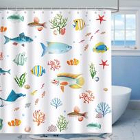 Ocean Shower Curtain for Kids Under The Sea Dolphin Fish Blue Decorative Bath Curtain Polyester Fabric Washable Bathroom Curta 90x180cm