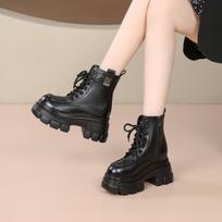 Soft leather Martin boots, thick-soled fur integrated thermal snow boots, British short boots 35