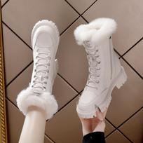 Inner booster boots women's autumn and winter velvet new casual shoes warm snow boots thick-soled wedge heel cotton boots 40 gray