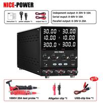 Dvigubi laboratoriniai maitinimo šaltiniai NICE-POWER 30V 10A 4 in 1 Laboratorinis maitinimo šaltinis Nepriklausoma dviguba išvestis serijinė ir lygiagretė SPS3010-2KD Įvestis AC220V
