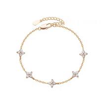 New Luxury Brand Temperament Four Leaf Flower Bracelet for Women Charm Gold Color Stainless Steel Korea Bangle Jewelry Colorfast