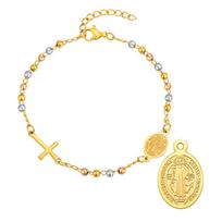 Stainless Steel Virgin Mary St Benedict Cross Bracelet, Bead Chain Bracelet Women Religious Jewelry gray