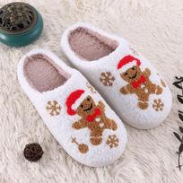 Christmas Gingerbread Man Non-Slip Cotton Slippers for Men and Women - Cozy Winter Plush 42-43 balta