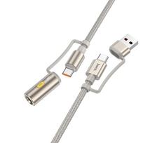 Laidas All-in-one USB A / USB C į USB C / Automobilinė cigarečių degiklė Hoco 3A 60W 1,2 m U138 pilkas
