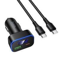 automobilinis įkroviklis Hoco USB A + USB C PD QC3.0 48W + laidas USB C to C Z63B juodas