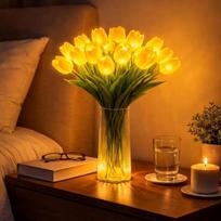 Tulpės Naktinė Lempa Puokštė Šviečianti Gėlė Rankinis Ryšulys Mišrios Spalvos Romantiška Dovana Kūrybiška LED Dekoracija Šilta Naktinė Lempa 15 white roses(Vase not included)