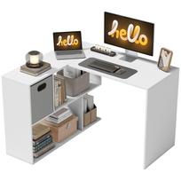 L Shaped Computer Desk, 110 x 100cm Reversible Corner Desk with Fabric Drawer and Storage Shelves, White 110 x 100 x 75 cm