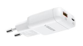 Telefono įkroviklis USB A + Type C PD 45 W + duomenų perdavimo kabelis Type C į C 100 W VEGER TR121, baltas