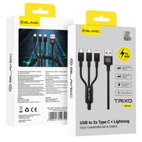 Blavec Trixo pintas kabelis - USB į 2xType C + Lightning - QC 18W PD60W 3A 1,3 m (CTR-U2CL3B13) juodas