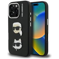 Karl Lagerfeld FW Grained Karl & Choupette Heads Pins Dėklas iPhone 16 Pro - juodas