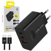 Blavec sieninis įkroviklis BC-11 GaN - USB + 2xType C - QC PD 65W 3A su Type C į Type C laidu (TCBC11G-U2CB653A) juodas