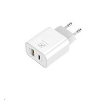 Sieninis įkroviklis MX ALFA 20W PD+QC, USB-A+C + C/C laidas 20W PD, baltas
