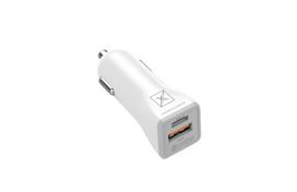Automobilinis įkroviklis MX KAPPA 18W PD+QC, USB-A+C + Type-C/Lightning laidas 20W PD baltas
