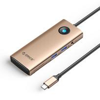 Orico PW11 8-in-1 USB-C prijungimo stotelė 2x USB-A 3.0 1x USB-C PD 100W 1x HDMI 4K 60Hz 1x microSD/SD 1x RJ45 Gigabit Ethernet 1x 3.5mm garsas - rožinio aukso