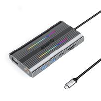 Orico XCR 12 viename RGB USB-C prijungimo stotelė 3x USB-A USB-C PD 100W HDMI 4K VGA RJ45 Gigabit SD ir microSD kortelių skaitytuvas - pilka