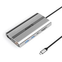Orico XDR 12 viename USB-C prijungimo stotelė USB-A USB-C HDMI 4K VGA RJ45 Gigabit PD 100W SD ir microSD kortelių skaitytuvas - sidabrinė