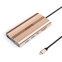 Orico XDR 12 viename USB-C prijungimo stotelė USB-A USB-C HDMI 4K VGA RJ45 Gigabit PD 100W SD ir microSD kortelių skaitytuvas - rožinis auksas