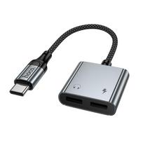 Adapteris AUX USB C į 2x USB C max 10W Hoco UPA34A UPA34A pilkas