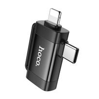 Adapteris OTG 2in1 USB C / Lightning į USB A Hoco UA31F juodas