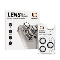 Grūdintas stiklas Tel Protect 3D kameros objektyvui, skirtas Iphone 17 Pro/17 Pro Max sidabrinis (objektyvas 3 vnt.)