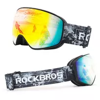 Rockbros SP284 vaikiški slidinėjimo akiniai nerasojantys su UV filtru, pilkas lęšis su raudonu veidrodiniu sluoksniu - juodi