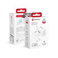 Telefono įkroviklis Forcell F-Energy GaN III Crystal Color, 2x USB C, AVS, SSFC3.0, 60W + silikoninis laidas USB C į USB C VT-60, baltas
