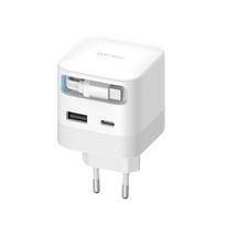 Cuktech AD653W maitinimo adapteris 67 W GaN, su 2 USB-C ir USB-A jungtimis bei 70 cm įtraukiamu USB-C laidu – baltas