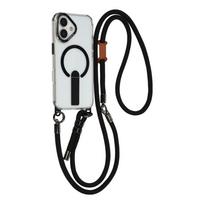 Hurtel dėklas su stovu, 30 cm rankiniu ir 120 cm pečių dirželiu, suderinamas su „MagSafe“, skirtas „iPhone 17“ – juodas