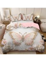 3pcs Pink Butterfly Printed Coreless Bedding Set Multiple Sizes Bedrooms and Dormitories Comfortable and Machine Washable 135x200cm-EU-Single&set gray
