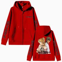 Anime Death Note MisaMisa & Yagami Light Zipper Hoodie Men Women Fashion Oversized Jacket Coat Male Cartoon Manga Zip Up Hoodies M raudona