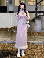 Women's Autumn/Winter Coco Style Two-Piece Skirt Set – French Chic with Korean Drama Flair M gray