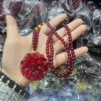 Unisex Amber Imitation Guanyin Maitreya Buddha Pendant Necklace with Lucky Bag in Ethnic Style brown