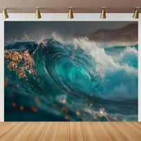 2D Turquoise Ocean Wave Backdrop, Crashing Surf Photography Background Cloth 47.2x31.5inch/120*80cm blue